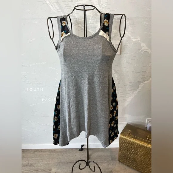 Anna Sui Silk Floral Inset Shark Bite Hem Tank Mini Dress M/L - Picture 4 of 7